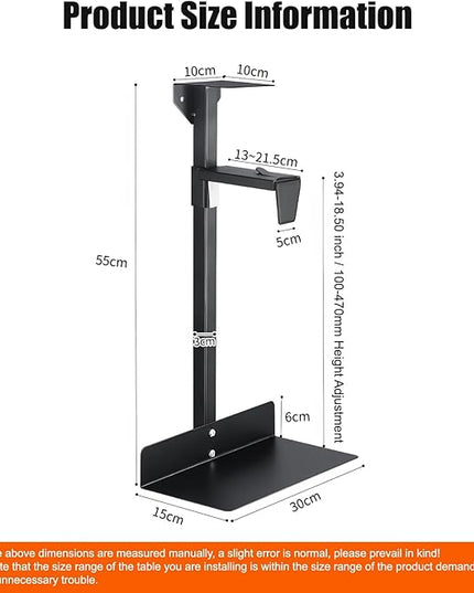 Heavy Duty Under Desk PC Mount, 66 lbs Load Capacity, Adjustable CPU Holder 100-480mm Height, Full Steel Construction, Fits Most Computer Towers, Space Saving Black Under Desk Computer Mount