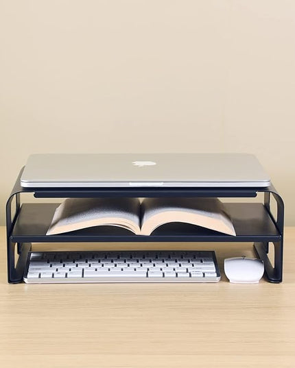 AEONS Versatile 2-Piece Monitor Stand Riser Desk Organizer, Ergonomic 2-Tier Computer iMac Display Holder Laptop Stand Printer Storage Shelf Cable Management.