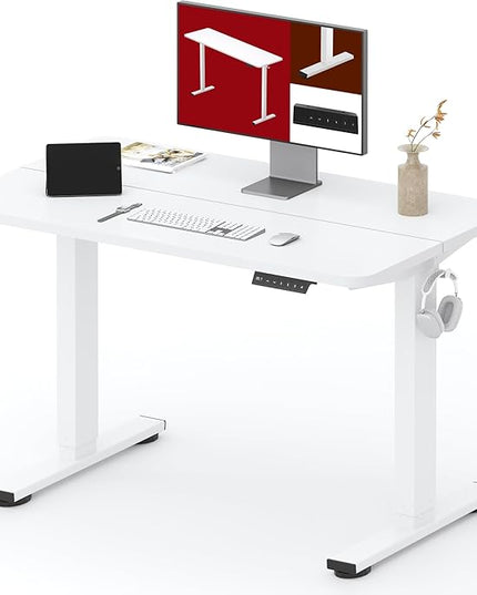 SANODESK Standing Desk Height Adjustable Electric Stand up Desk 40x24 Inches Sit Stand Home Office with Splice Board, White Frame/White Top