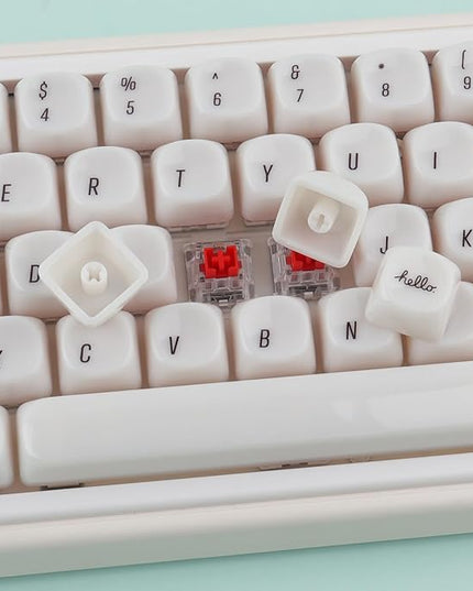 Tsungup MOA Keycaps,136 Keys Cute Ceramic Textured Custom Keycaps 60 75 Percent, Minimalist White Keycap Set Key Caps Keyboard for Cherry Gateron MX Swithes Mechanical Keyboards(Translucent White)