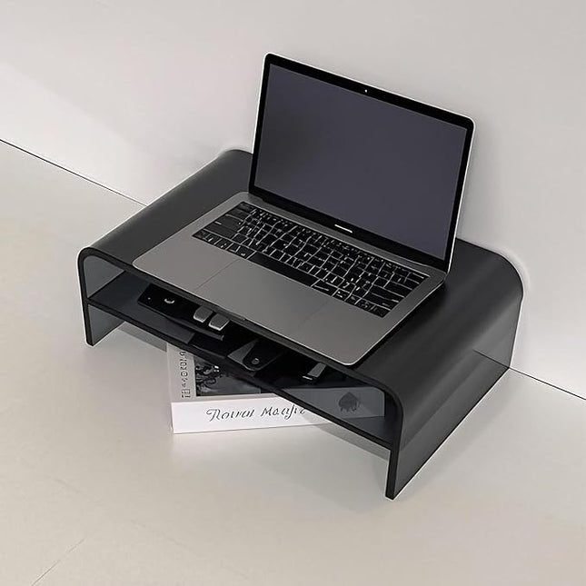 Clear Acrylic 2-Tier Monitor Stand & Desk Organizer - 16"x9.4"x5.5 H Home Office Riser with Keyboard Storage, Fits PC, Laptop, iMac, Printer, TV & Multi-Media Devices (Transparent grey)