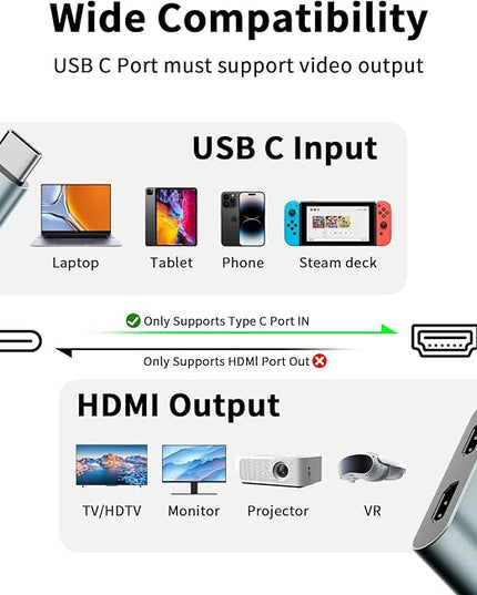 Aplimln USB C to Dual HDMI Adapter, 4K@60Hz Type-C to HDMI Splitter for Dual Monitors Extend Display for MacBook Pro/Air, Dell XPS 13/15/17, HP, Lenovo, Samsung Galaxy, Surface Type C Laptop