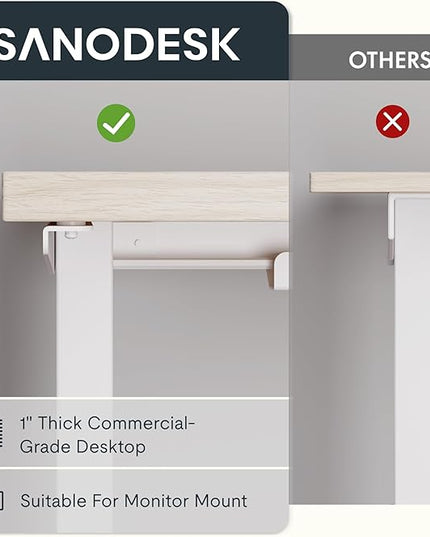 SANODESK L Shaped Electric Standing Desk with Drawer, 63 Inch Ergonomic Adjustable Height Desk with Storage, Corner Desk Sit Stand up Computer Table for Work Office Home, Maple