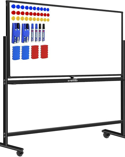 H-Qprobd Dry Erase Board with Stand 72"x40" Magnetic Mobile Whiteboard on Wheels Double-Sided Rolling Whiteboard for Office, Home & School