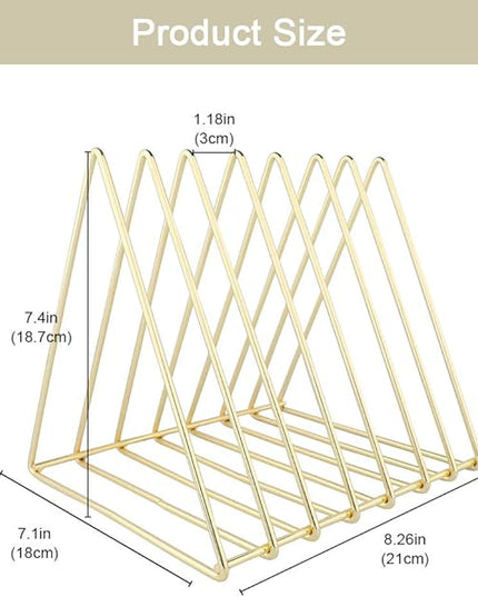 Urban Deco Triangle Desk Organizers Metal Wire Magazine Holder 7 Sections Decorative File Folder Organizer Vinyl Record Storage Office For Desk - Gold Magazine File Holder - Pack of 2