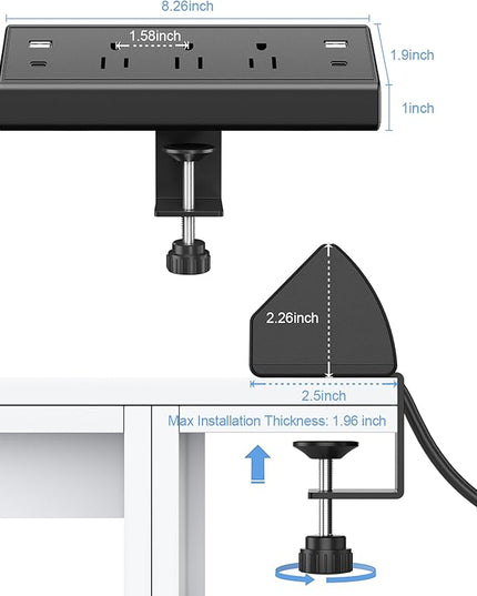 Jgstkcity Desk Clamp Power Strip,40W Total Fast Charging Station,2 PD 20W USB C Ports,Desk Edge Mount Surge Protector for Home, Office,3 Outlets,Fit 1.96" Tabletop Edge,ETL Listed