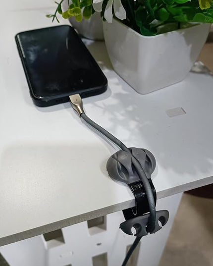Coralpearl Desk Cable Drop Clips Non-Adhesive, Table Cord Stay Holder Weighted, Small Wire Management Clamp Removable, Silicone Tidy Organizer Keeper for Phone Computer Chargers (4 Black)