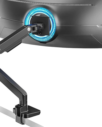 ARES WING Ultrawide Monitor Arm for 17 to 49 Inch Heavy Duty Curved Screen, Holds 44 Lbs, Adjustable Gas Spring Monitor Arm Desk Mount with C Clamp, Grommet Base, 75/100 Vesa Mount, Black
