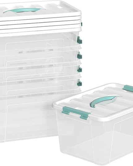 Xyskin 6 Pack 14 Quart Stackable Plastic Storage Bins with Lids and Latching Buckles, Storage Latch Box/Bins, Clear