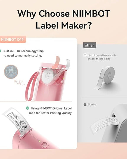 NIIMBOT Label Maker Machine D11 Label Printer Portable Wireless Connection Multiple Templates Available for Phone Easy to Use Office Home Organization USB Rechargeable