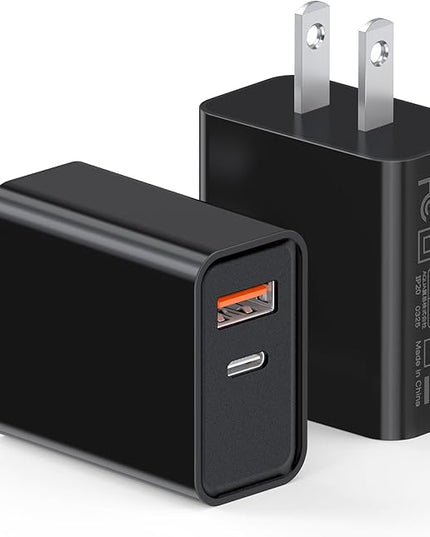 20W USB C Wall Charger for iPhone 17/16/15/14/13/13 Mini/13 Pro Max/12/12 Pro/12 Pro Max Cube, 2 Pack Dual Port Fast Charging Brick Block Plug Box Base Adapter for iPad, iPod, Watch Series 8 7, Black