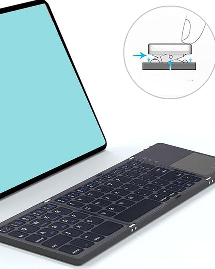 Tangxi Foldable Wireless Keyboard, Rechargeable Keyboard with Touchpad, Auto Sleep & Wake, Slim Pocket Folding Key Board for Android Wins iOS Tablet & Laptop (Grey)