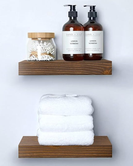 Homeforia Classic Walnut 12 inch Floating Shelf, High End Solid Real Wood Small 12inch Floating Shelves for Wall Mounted, 12in Floating Shelves, Heavy Duty Bracket, 12 X 6.5 X 1.75 inches, Set of 3