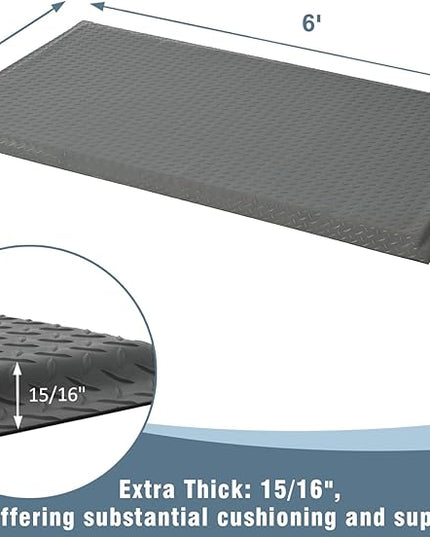 Anti Fatigue Mats Industrial 3' x 6' 15/16" Thick Ergonomic Standing Mat Commercial Kitchen Mat Heavy Duty Diamond Plate Cushioned Shop Floor Mats Helps Relieve Back and Leg Soreness, Grey