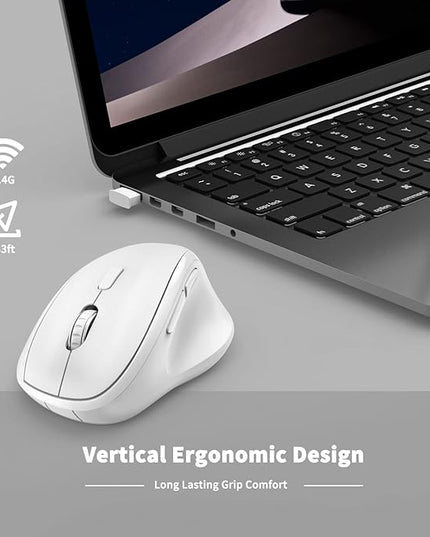 Ergonomic Wireless Mouse 2025 New Updated Smaller with USB-A Receiver for PC Computer, Laptop and Desktop, Ergo Mouse Vertical with Silent Clicks Long Battery Life, Up to 1600 DPI, White