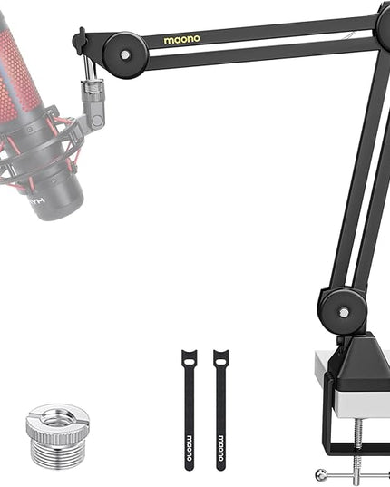 MAONO Microphone Boom Arm: Heavy Duty Adjustable Metal Suspension mic stand with Upgraded Desk Clamp and 3/8" to 5/8" Screw Adapter for Podcasting Recording Streaming Gaming - BA37