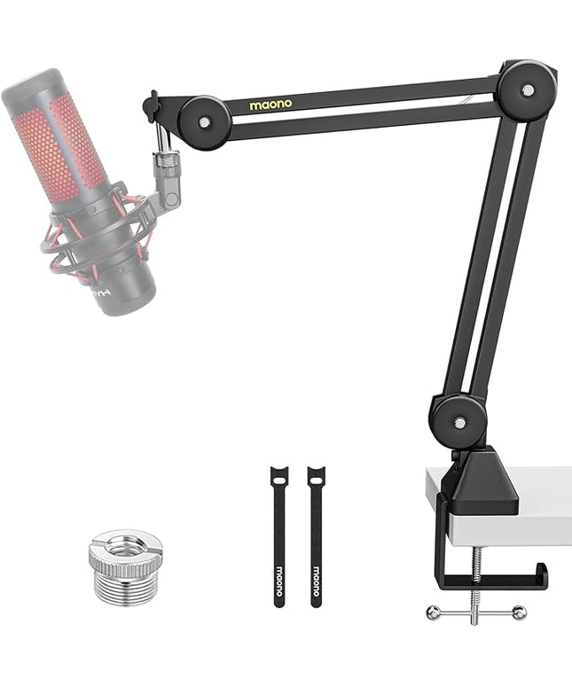 MAONO Microphone Boom Arm: Heavy Duty Adjustable Metal Suspension mic stand with Upgraded Desk Clamp and 3/8" to 5/8" Screw Adapter for Podcasting Recording Streaming Gaming - BA37