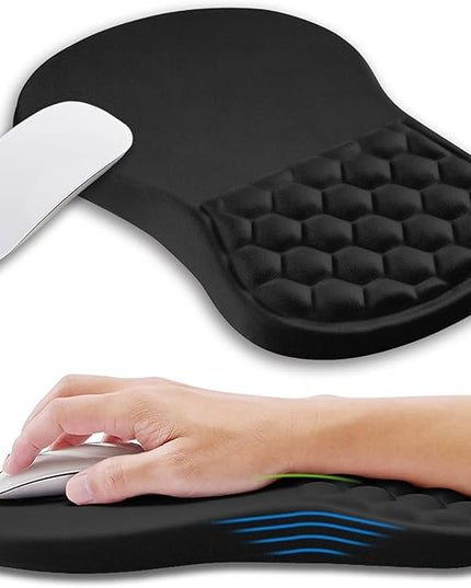 Ergonomic Mouse Pad Wrist Support with Memory Foam Massage Bulge, Carpal Tunnel Pain Relief Mousepad Wrist Rest for Mouse(12x8 inch, Black)