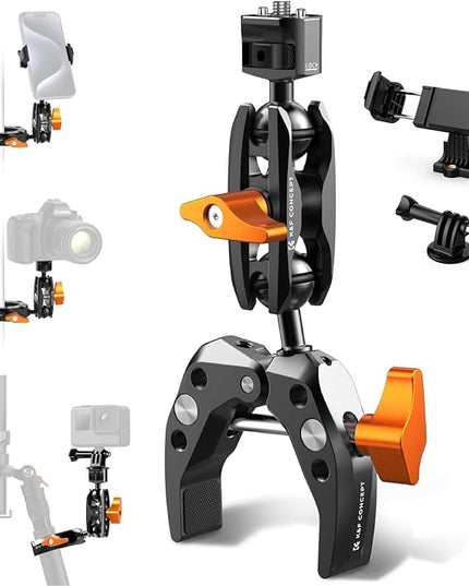 K&F CONCEPT Camera Clamp Mount, Super Clamp Mount Magic Arm with Two 360° Ball Heads, ARRI 1/4" Screw Threads for DSLRs, Action Camera, Tripod, Phone Compatible with Gopro/DJI/Insta360