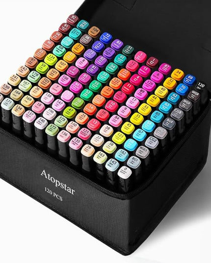 120 Colors Alcohol Markers Artist Drawing Art Markers for Kids Dual Tip Markers for Adult Coloring Painting Supplies Perfect for Gift(120 Black Shell)