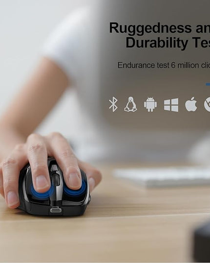 TECKNET Wireless Mouse (BT5.0/3.0 & 2.4G) Rechargeable 4800 DPI Silent USB A & Bluetooth Mouse 6 Buttons, Wide Compatibility - Black