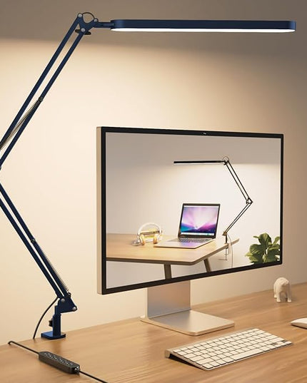 SKYLEO Desk Lamp - LED Desk Light - 5 Color Modes X 11 Brightness Levels - Adjustable Swing Arm - Timmer & Memory Function - 12W Lamp for Desk - Blue