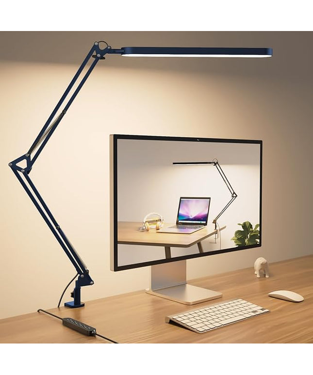 SKYLEO Desk Lamp - LED Desk Light - 5 Color Modes X 11 Brightness Levels - Adjustable Swing Arm - Timmer & Memory Function - 12W Lamp for Desk - Blue