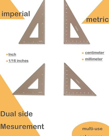 Zotemo Metal Geometry Set, 5-Piece Aluminum Ruler, Math Drafting Ruler Kit Includes Protractor, Triangle Rulers, Straight Rulers-Math Measurement Tools for School and Office Supplies (Gold)