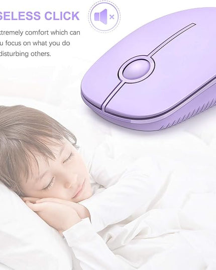 VssoPlor Wireless Mouse, 2.4G Slim Portable Computer Laptop Mouse with Nano Receiver Quiet Silent Optical Mice for Notebook, PC, Laptop, Computer-Light Purple