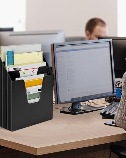 Acrimet Vertical Triple File Folder Holder Organizer, File Sorter (Plastic) (Black Color)