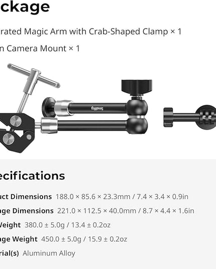 SMALLRIG Magic Arm with Super Clamp for Action Cameras, Camera Clamp Mount for GoPro Hero 13/12/11, for DJI Osmo Action 5 pro/4/3, for Insta360 Ace Pro 2, with 1/4" Screw for Monitor/LED Lights