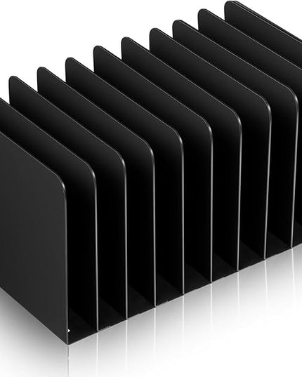 Suzile Metal Desk File Organizer 10 Compartments Metal Desktop Organizer File Sorter Office Organization File Holder for Home Classroom, Vertical File Organizer, 10.63" L X 5.79" W X 5.41" H