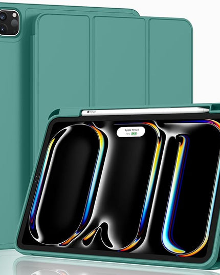 ZryXal iPad Pro 11 Inch Case (M5) 2025/ (M4) 2024 (Model: A2836/A2837/A3006), Trifold Stand Smart Cover with Pencil Holder and Soft TPU Back, Auto Wake/Sleep (Forest Green)