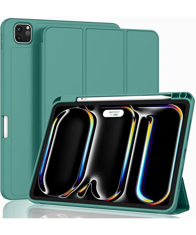 ZryXal iPad Pro 11 Inch Case (M5) 2025/ (M4) 2024 (Model: A2836/A2837/A3006), Trifold Stand Smart Cover with Pencil Holder and Soft TPU Back, Auto Wake/Sleep (Forest Green)