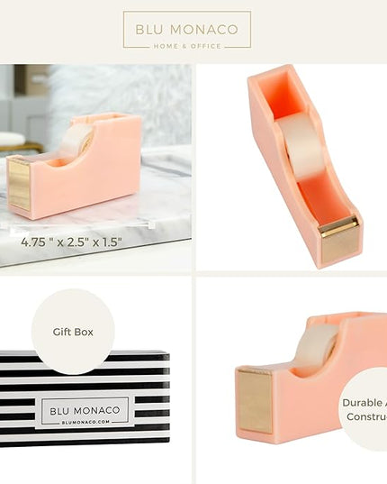 BLU MONACO | Acrylic Tape Cutter Dispenser for Desk | Cute Tape Dispenser Desk with Heavy Duty Base | Pastel Pink Desktop Tape Holder for Office Home