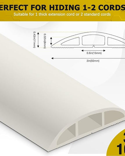 Floor Cord Cover 10FT Cord Covers for Wires on Floor Protect Wires & Prevent Trip Hazards, Easy to Cut for Home, Office, School, Concerts, Cavity W0.6in x H0.32in