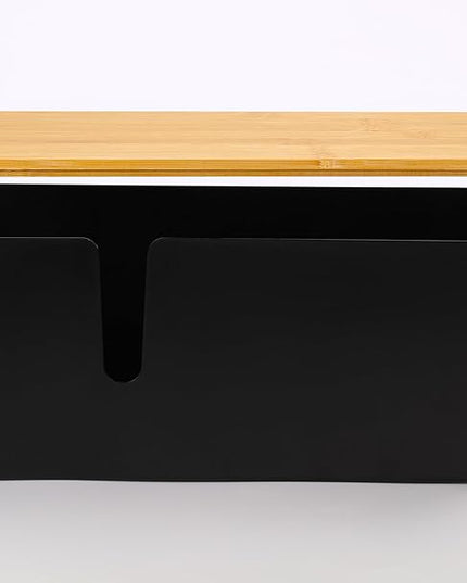 ZhiYo Bamboo Lid Cord Organizer Box, Safe ABS Cable Management Box for TV and Computer, Wood Cover Cord Hider to Hide Wires, Router, USB Hub & Under Desk Power Strip, 1 Pack L13.1 xW5.6 xH5.6 Black