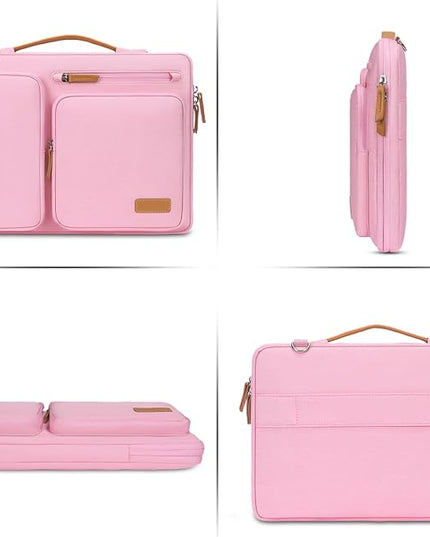 MOSISO 360 Protective Laptop Shoulder Bag,13-13.3 inch Computer Bag Compatible with MacBook, HP, Dell, Lenovo, Asus Notebook,Side Open Messenger Bag with 4 Zipper Pockets&Handle, Pink