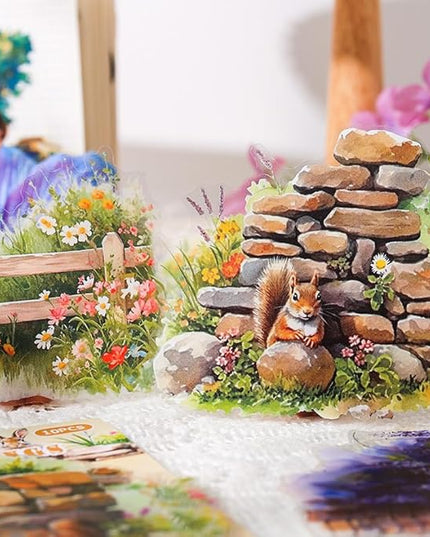 Dwpetzo Garden Flower Landscape Stickers for Journaling, 6 Themes Transparent PET Wildflower Brick Wall Fence Vines Stickers for Scrapbooking, Junk Journal Supplies, Collage, Planner, Mixed Media