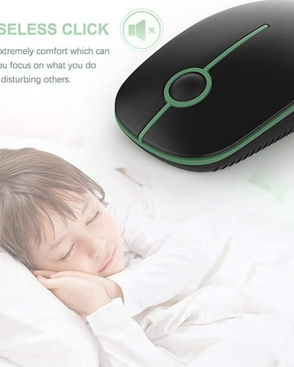VssoPlor Wireless Mouse, 2.4G Slim Portable Computer Laptop Mouse with Nano Receiver Quiet Silent Optical Mice for Notebook, PC, Laptop, Computer-Black and Green