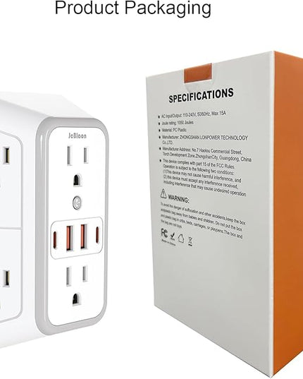 JcBlaon Outlet Extender Surge Protector - 6 Outlet Splitter with 4 USB Ports (2 USB C), Multiple Plug Expander Wall Charger, 3 Sided Multi Plug Wall Adapter Power Strip for Home Office Kitchen Travel