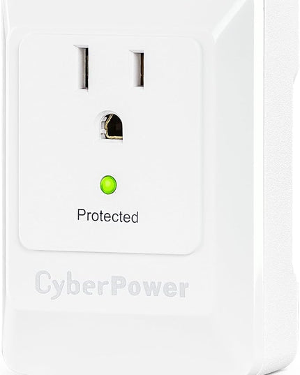 CyberPower CSB100W Essential Surge Protector, 900J/125V, 1 Outlet, Wall Tap, White, UL Listed