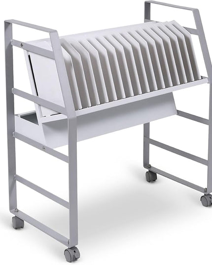 Line Leader 16-Device Mobile Charging Station | Steel Rolling Cart for Laptops, Tablets, & Chromebooks | Open Design with Dividers & UL-Certified Surge Protection | Portable Charging Stand (White)