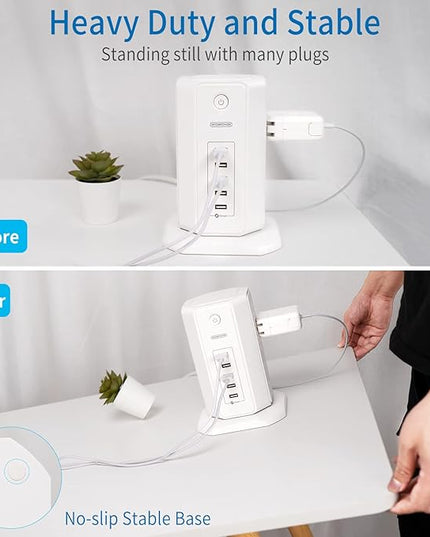 Power Strip Tower Surge Protector, NTONPOWER 8 Outlet 5 USB Desktop Charging Station 1625W 13A, 6ft Extension Cord Flat Plug, Individual Switches, 1080 Joules, Overload Protection for Home Office