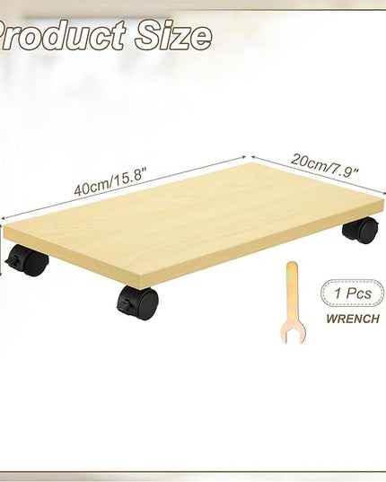 PATIKIL 8x16in PC Stand, Computer Tower Stand Wood CPU PC Holder Under Desk Mobile Cart 4 Caster Wheel for Floor Carpet Tower ATX Case Printer Potted Planter UPS Power Station, Beige