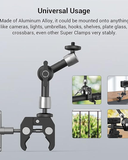SMALLRIG Super Clamp w/ 1/4" and 3/8" Thread and 5.8 Inches Adjustable Friction Power Articulating Magic Arm with 1/4" Thread Screw for LCD Monitor/LED Lights - KBUM2730