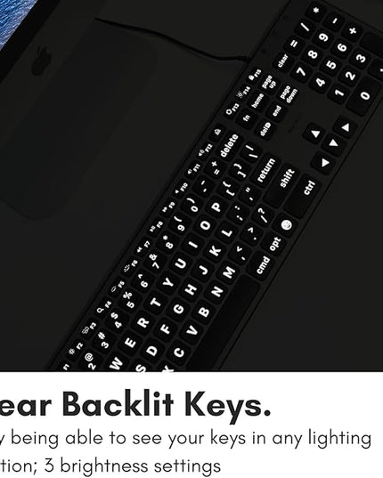 Macally Wired Keyboard for Mac (USB C + A) - Large Print and Backlit for Apple - 107 Key Full Size Large Letters USB C Keyboard for MacBook Pro/Air, Mac mini, iMac
