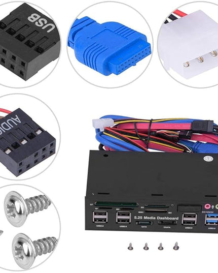 Internal Card Reader, 5.25inch Media Dashboard Front Panel Audio, All-in-1 Card Reader with USB3.0/2.0 HUB eSATA SATA Multi Card Reader(M2 / TF/SD/MMC/MS/CF)