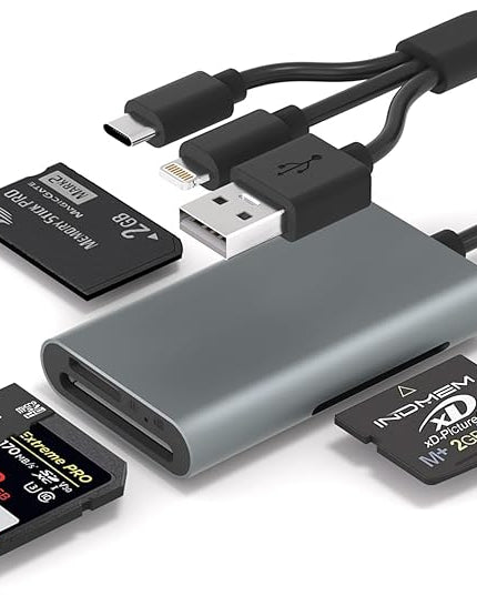 Memory Stick Pro Duo Adapter - 4 in 1 SD/TF/MS/XD Card Reader for iPhone 16/15/14/iPad/PC/Android/MAC, Lightning/USB-C/USB-A Multi Memory Card Reader Digital Camera Adapter for Sony Cybershot SD Card