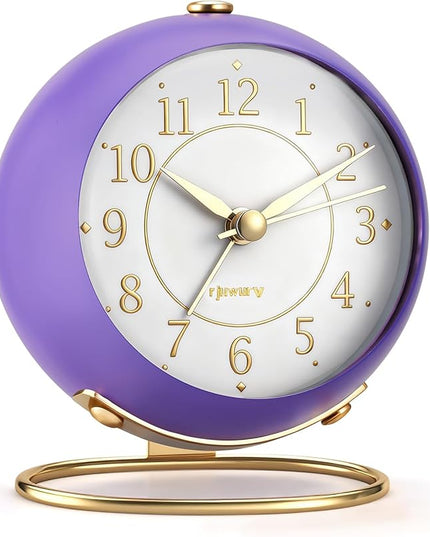 rjuwurv Metal Desk Alarm Clock, Retro Bedroom Table Vintage Analog Silent Non-Ticking Gold Alarm Clock, Bedside Decor(Violet Purple)